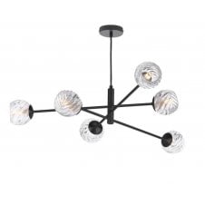 6 Light Pendant Matt Black Fitting with Twisted Style Open Glass Shade
