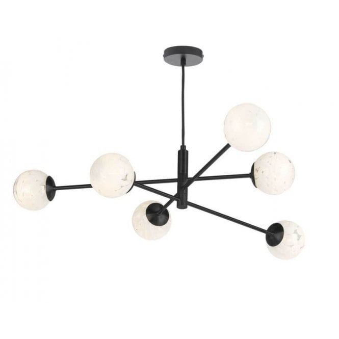 VIGNETTE 6 Light Pendant Matt Black Fitting with White Confetti Glass Shades
