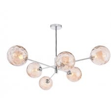 6 Light Pendant Polished Chrome Fitting with Champagne Dimpled Glass Shades