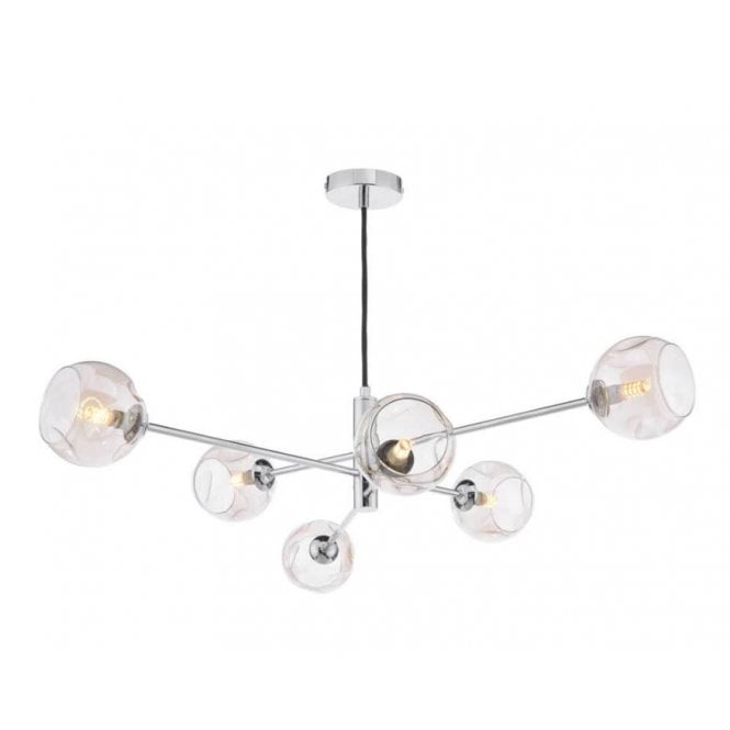 VIGNETTE 6 Light Pendant Polished Chrome Fitting with Champagne Organic Glass Shades
