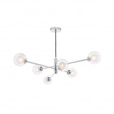 VIGNETTE 6 Light Pendant Polished Chrome Fitting with Clear and Opal Glass Shades