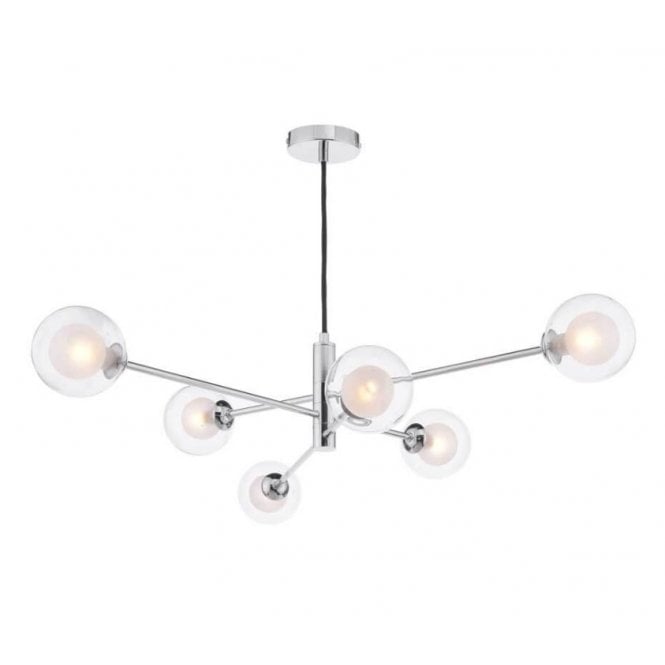 VIGNETTE 6 Light Pendant Polished Chrome Fitting with Clear and Opal Glass Shades