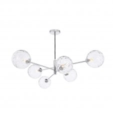 VIGNETTE 6 Light Pendant Polished Chrome Fitting with Clear Dimpled Glass Shades