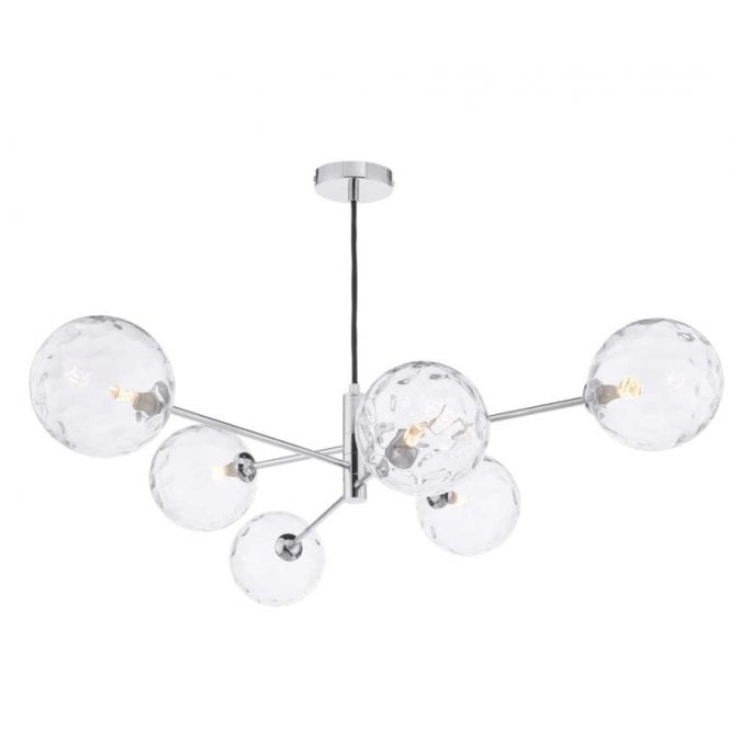 VIGNETTE 6 Light Pendant Polished Chrome Fitting with Clear Dimpled Glass Shades
