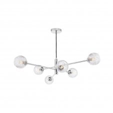 VIGNETTE 6 Light Pendant Polished Chrome Fitting with Clear Glass and Inner Wire Detail Shades