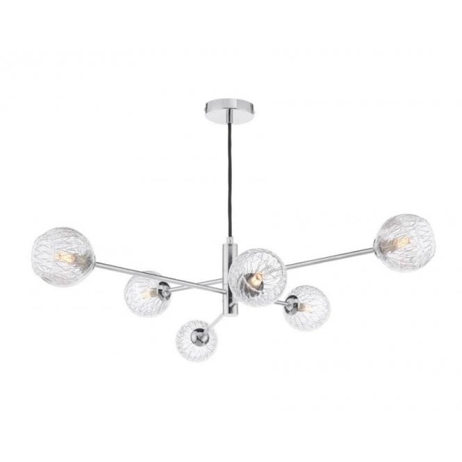 VIGNETTE 6 Light Pendant Polished Chrome Fitting with Clear Glass and Inner Wire Detail Shades