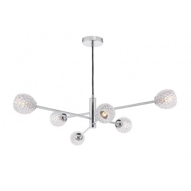 VIGNETTE 6 Light Pendant Polished Chrome Fitting with Dimple Style Open Glass Shades