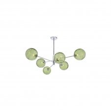 VIGNETTE 6 Light Pendant Polished Chrome Fitting with Green Dimpled Glass Shades