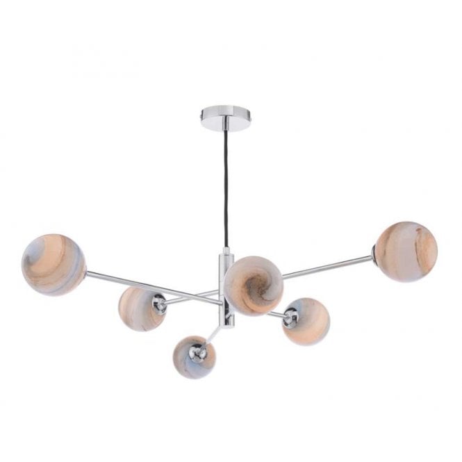 VIGNETTE 6 Light Pendant Polished Chrome Fitting with Large Planet Glass Shades