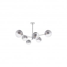 VIGNETTE 6 Light Pendant Polished Chrome Fitting with Large Smoked and Clear Ribbed Glass Shades