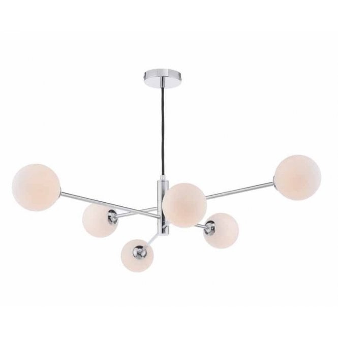 VIGNETTE 6 Light Pendant Polished Chrome Fitting with Opal Glass Shades