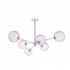 VIGNETTE 6 Light Pendant Polished Chrome Fitting with Pink Dimpled Glass Shades