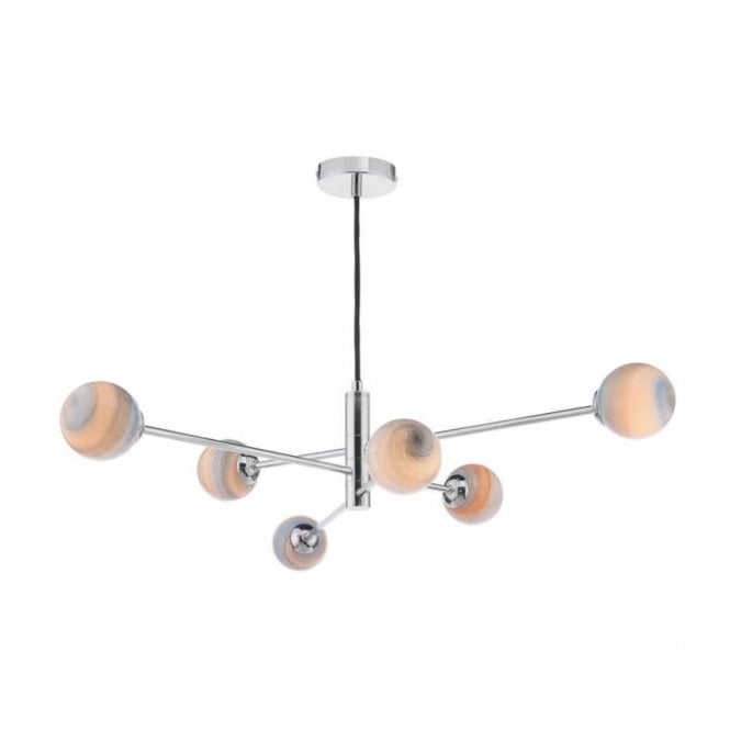 VIGNETTE 6 Light Pendant Polished Chrome Fitting with Planet Glass Shades