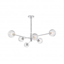 VIGNETTE 6 Light Pendant Polished Chrome Fitting with Ribbed Glass Shades
