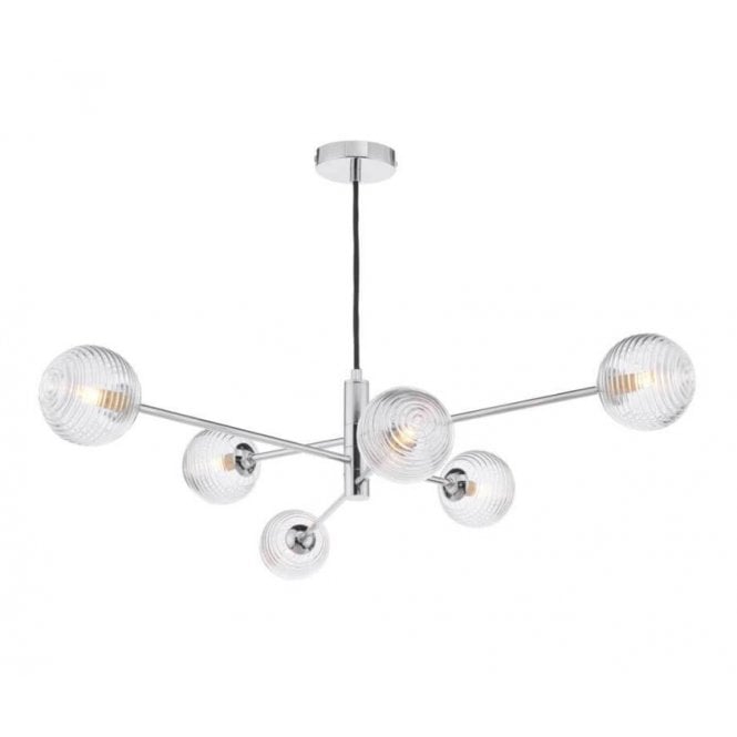VIGNETTE 6 Light Pendant Polished Chrome Fitting with Ribbed Glass Shades