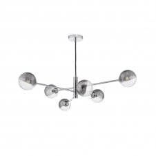 VIGNETTE 6 Light Pendant Polished Chrome Fitting with Smoked and Clear Ribbed Glass Shades