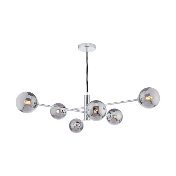 VIGNETTE 6 Light Pendant Polished Chrome Fitting with Smoked Glass Shades