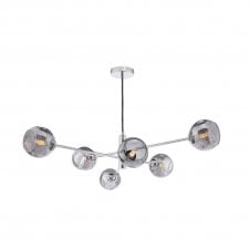 VIGNETTE 6 Light Pendant Polished Chrome Fitting with Smoked Organic Glass Shades