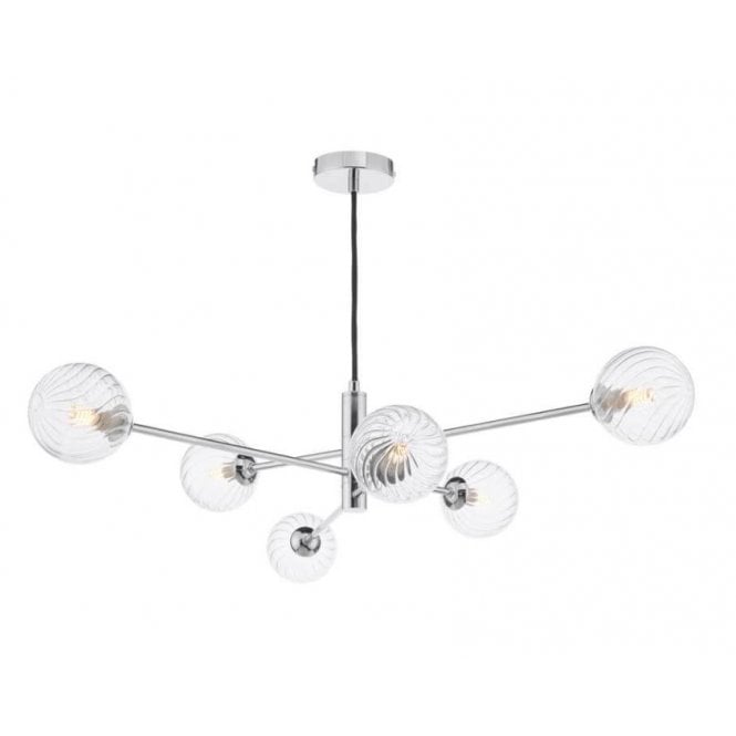 VIGNETTE 6 Light Pendant Polished Chrome Fitting with Twisted Glass Shades