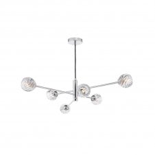 VIGNETTE 6 Light Pendant Polished Chrome Fitting with Twisted Style Open Glass Shades