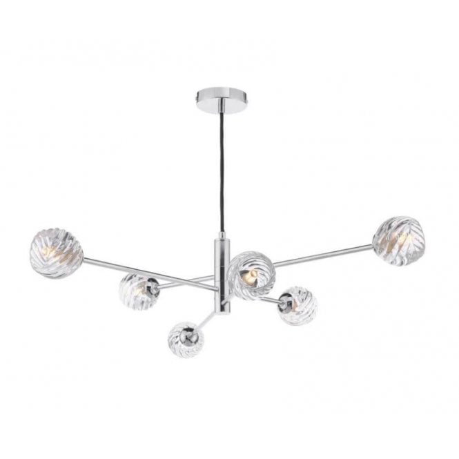 VIGNETTE 6 Light Pendant Polished Chrome Fitting with Twisted Style Open Glass Shades