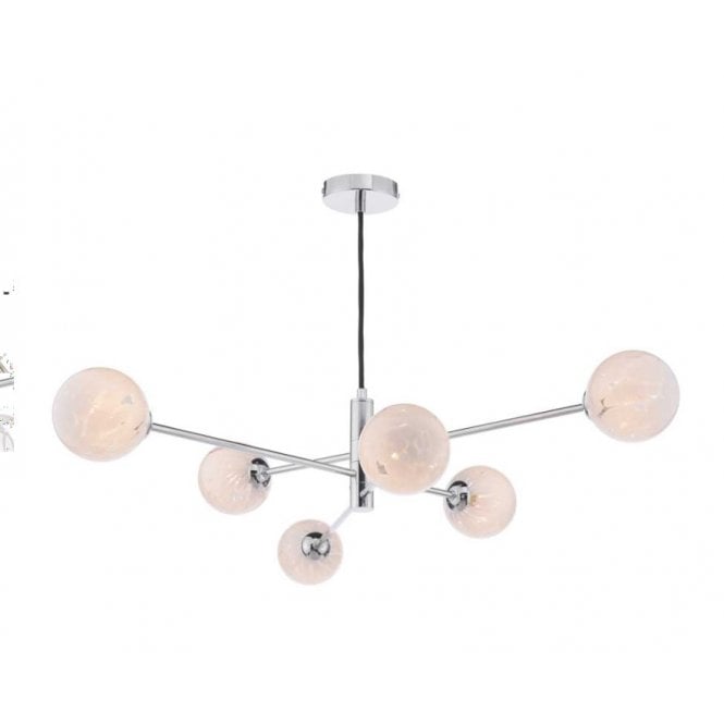 VIGNETTE 6 Light Pendant Polished Chrome Fitting with White Confetti Glass Shades