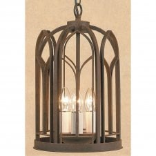 VILLA large 3 light wrought iron hanging lantern in aged rust finish