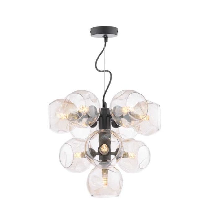 VINE 10 Light Pendant | Satin Black & Champagne Organic Glass Shades