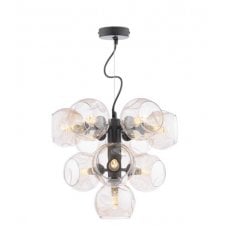 VINE 10 Light Pendant | Satin Black & Champagne Organic Glass Shades