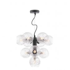 VINE 10 Light Pendant | Satin Black & Clear Glass With Inner Wire