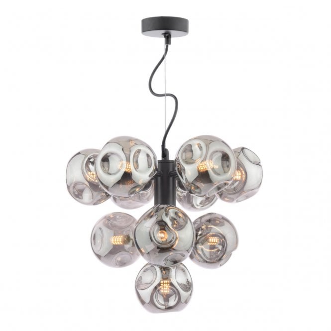 VINE 10 Light Pendant | Satin Black & Closed Organic Smoked Glass Shades