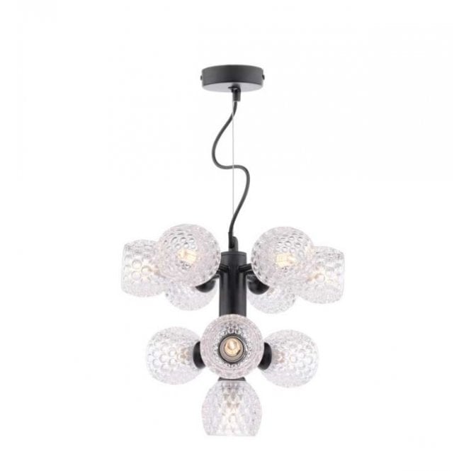 VINE 10 Light Pendant | Satin Black & Dimpled Glass