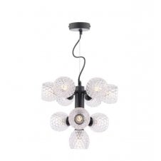 VINE 10 Light Pendant | Satin Black & Dimpled Glass