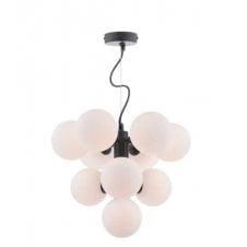VINE 10 Light Pendant | Satin Black & Opal Glass