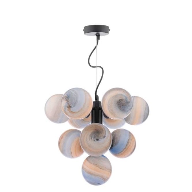 VINE 10 Light Pendant | Satin Black & Planet Glass (10cm)
