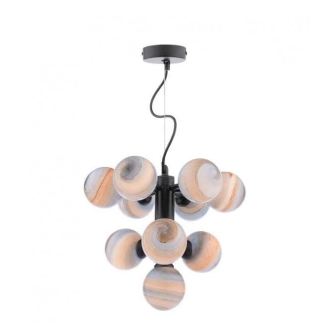 VINE 10 Light Pendant | Satin Black & Planet Glass (8cm)