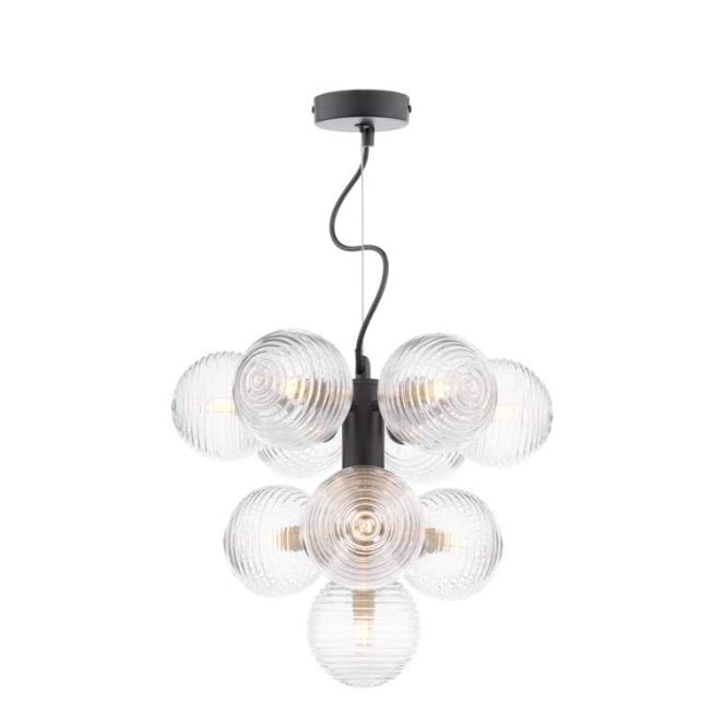 VINE 10 Light Pendant | Satin Black & Ribbed Glass