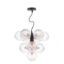 VINE 10 Light Pendant | Satin Black & Ribbed Glass