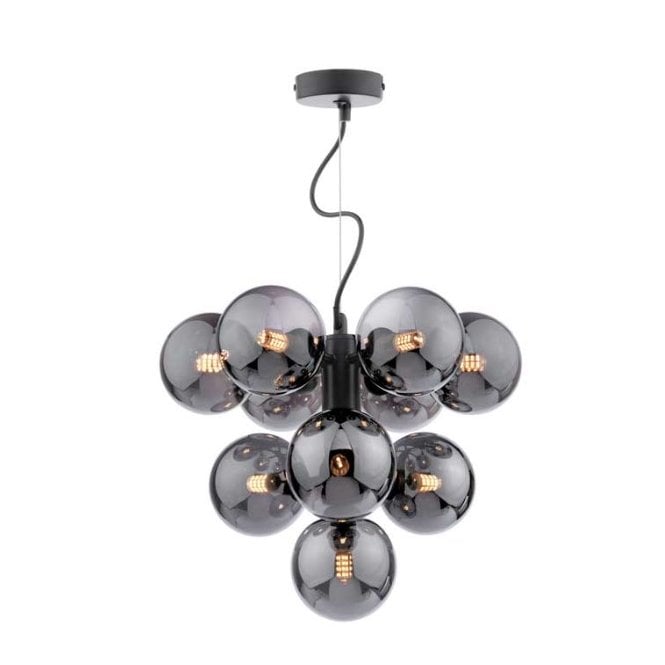 VINE 10 Light Pendant | Satin Black & Smoked Glass Shades
