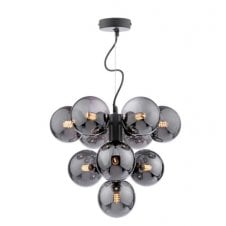 VINE 10 Light Pendant | Satin Black & Smoked Glass Shades