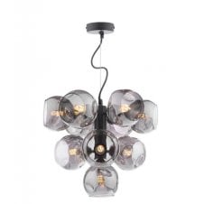 VINE 10 Light Pendant | Satin Black & Smoked Organic Glass