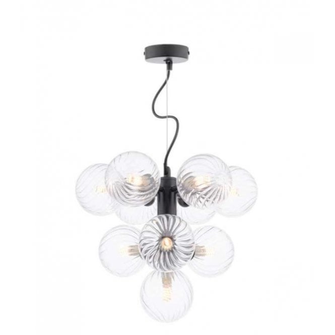 VINE 10 Light Pendant | Satin Black & Twisted Closed Glass