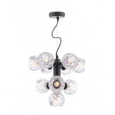 VINE 10 Light Pendant | Satin Black & Twisted Open Glass