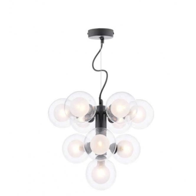 VINE 10 Light Pendant | Satin Black With Clear & Opal Glass