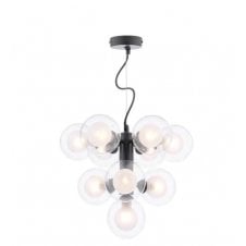 VINE 10 Light Pendant | Satin Black With Clear & Opal Glass
