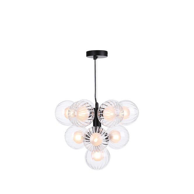 VINE 10 Light Pendant | Satin Black With Opal & Clear Ribbed Glass