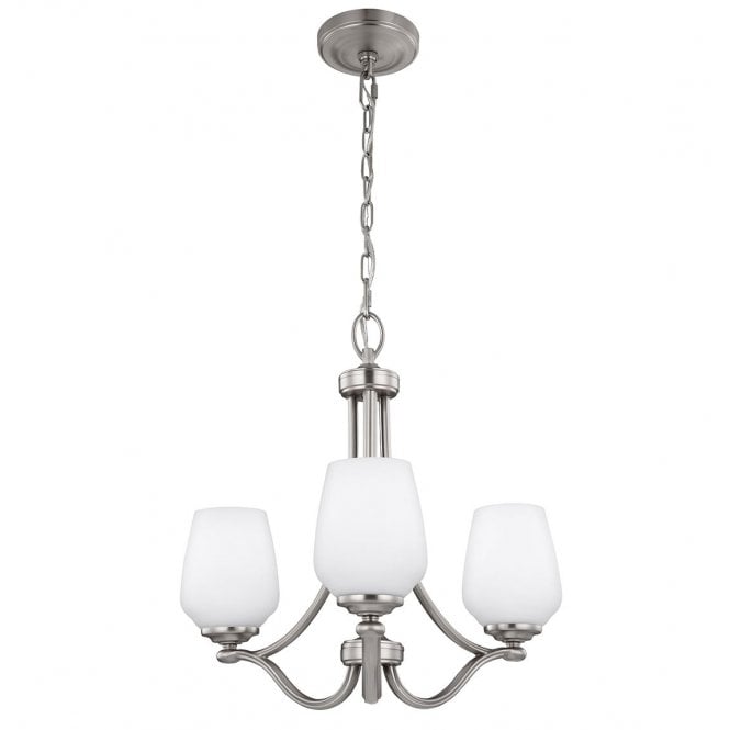 VINTNER 3 Light Chandelier satin nickel with opal white shades