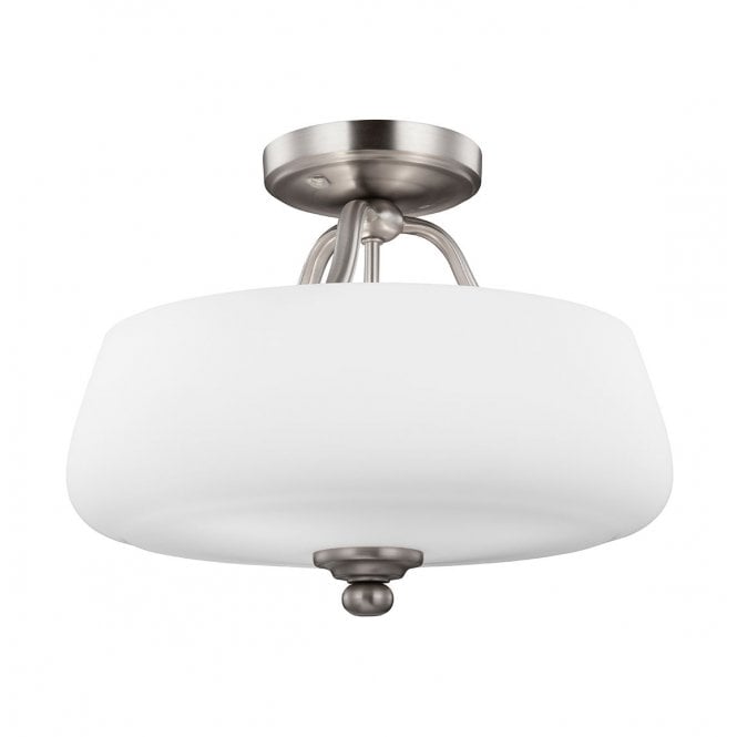 VINTNER 3 Light Semi-Flush Ceiling Fitting in Satin Nickel with Opal Glass Shade