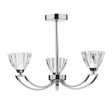 VITO modern 3lt semi flush ceiling light in polished chrome with glass shades