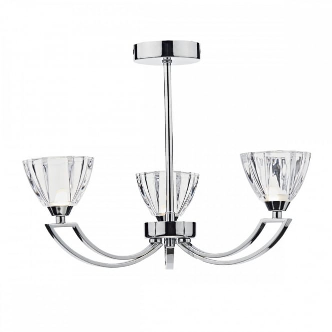 VITO modern 3lt semi flush ceiling light in polished chrome with glass shades
